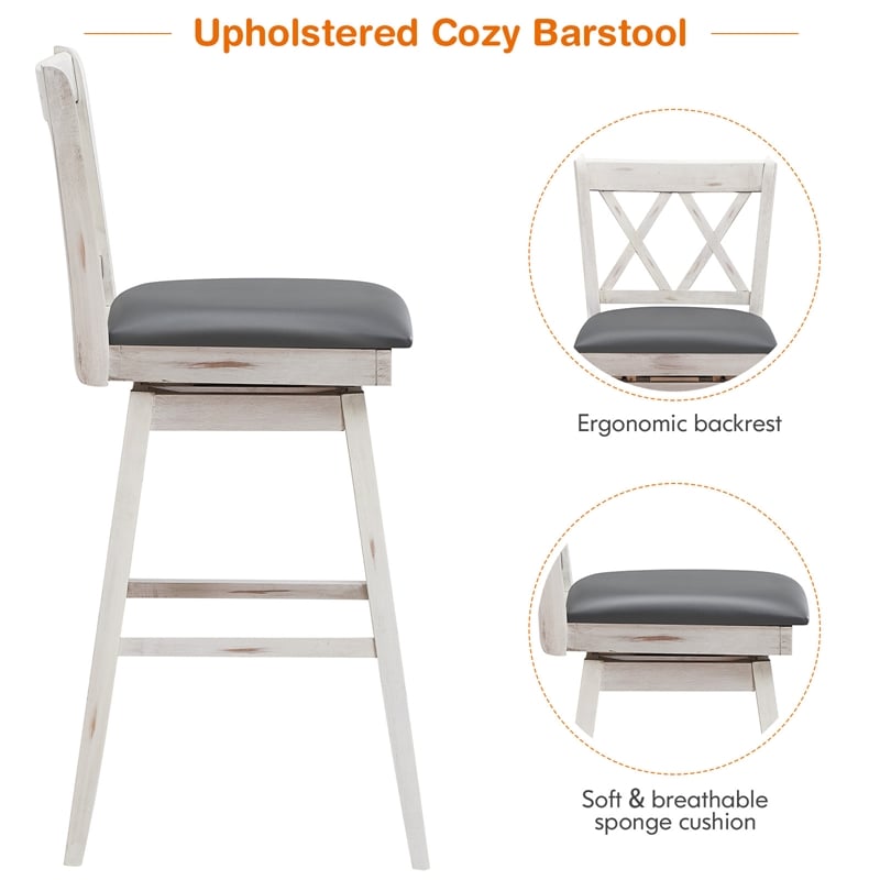 Pemberly Row Set of 2 Barstools Swivel Counter Height Chairs in White
