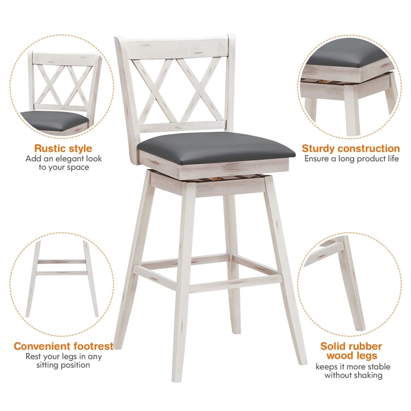 Pemberly Row Set of 2 Barstools Swivel Counter Height Chairs in White