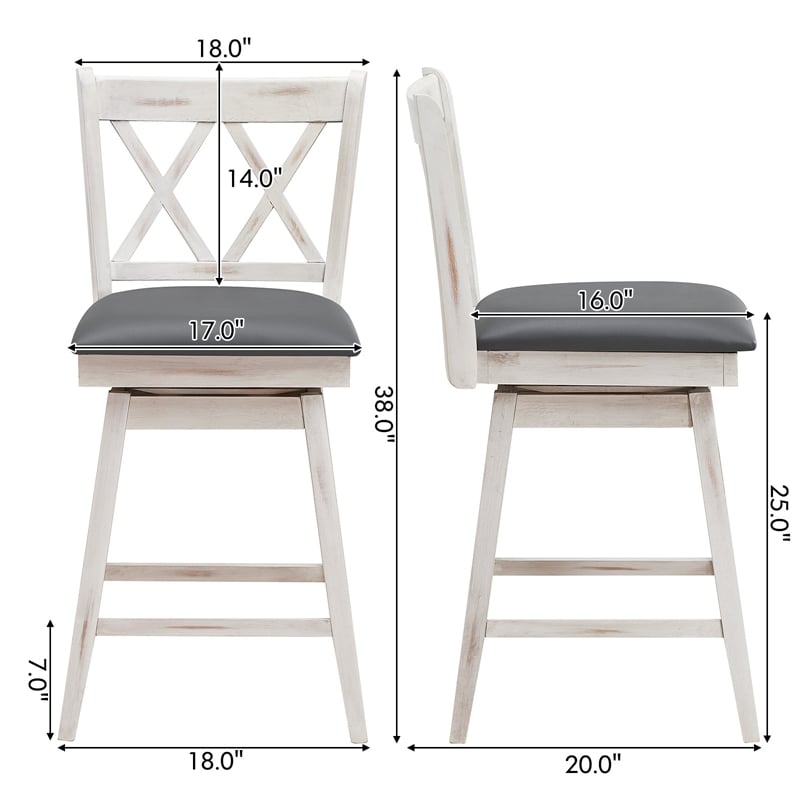 Pemberly Row Set of 2 Barstools Swivel Counter Height Chairs in White