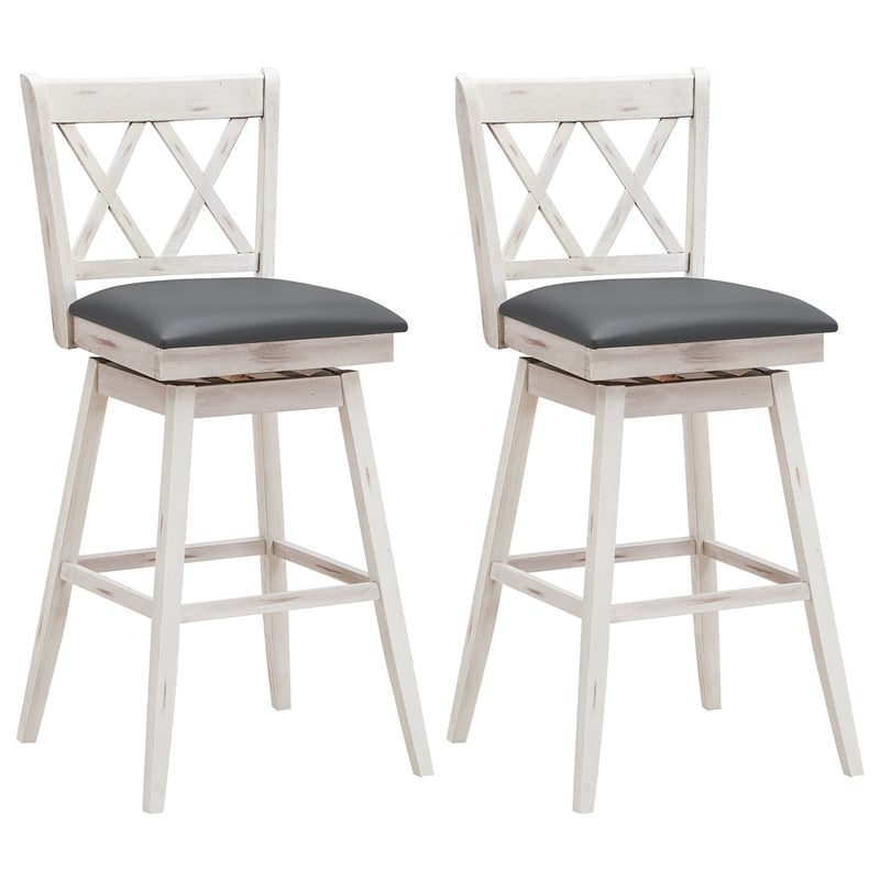 Pemberly Row Set of 2 Barstools Swivel Counter Height Chairs in White