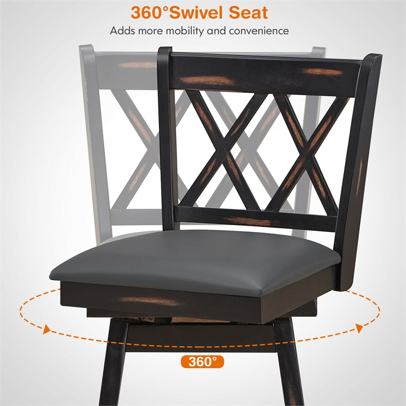 Pemberly Row Set of 2 Barstools Swivel Counter Height Chairs in Black