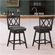 Pemberly Row Set of 2 Barstools Swivel Counter Height Chairs in Black