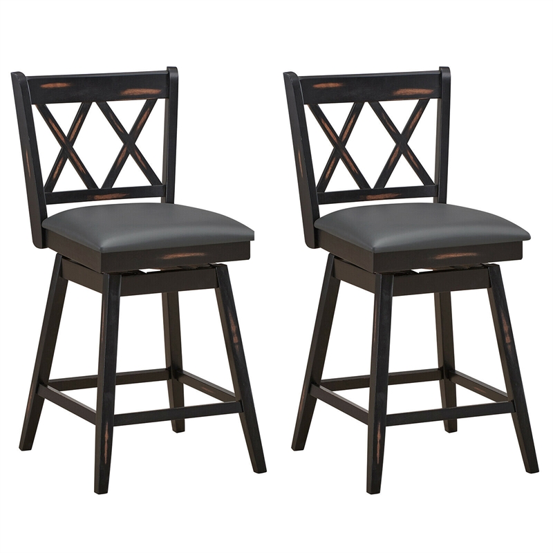 Pemberly Row Set of 2 Barstools Swivel Counter Height Chairs in Black