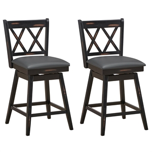 Pemberly Row Set of 2 Barstools Swivel Counter Height Chairs in Black
