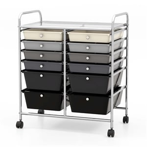 Pemberly Row 12 Drawers Rolling Cart Mutlicolor Studio Organizer Bins in Gray