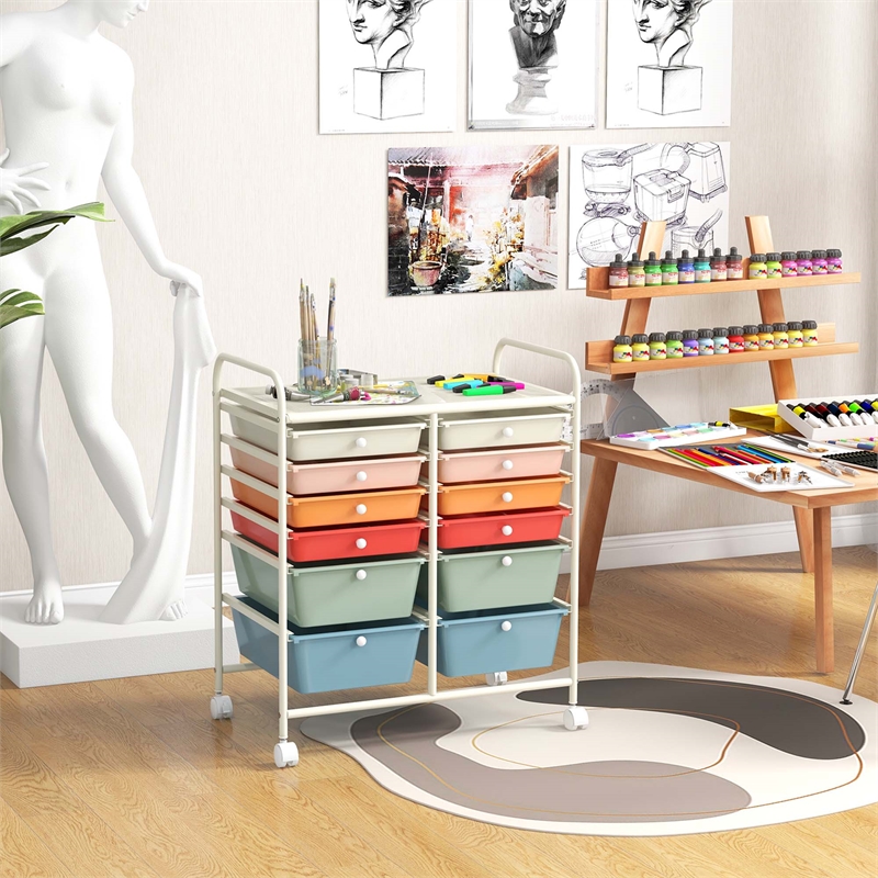 Pemberly Row Plastic 12 Drawers Rolling Cart Mutlicolor Organizer Bins - Macaron