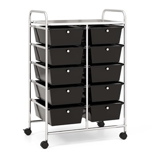 Pemberly Row 10-Drawer Storage Cart Utility Rolling Trolley in Black