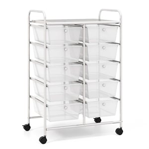 Pemberly Row 10-Drawer Storage Cart Utility Rolling Trolley in Clear