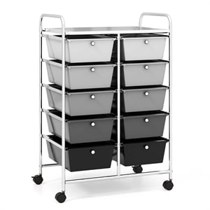 Pemberly Row 10-Drawer Storage Cart Utility Rolling Trolley in Black