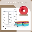Pemberly Row 10-Drawer Plastic Storage Cart Utility Rolling Trolley - Multicolor