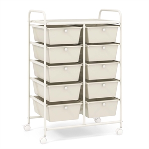 Pemberly Row 10-Drawer Storage Cart Utility Rolling Trolley in White