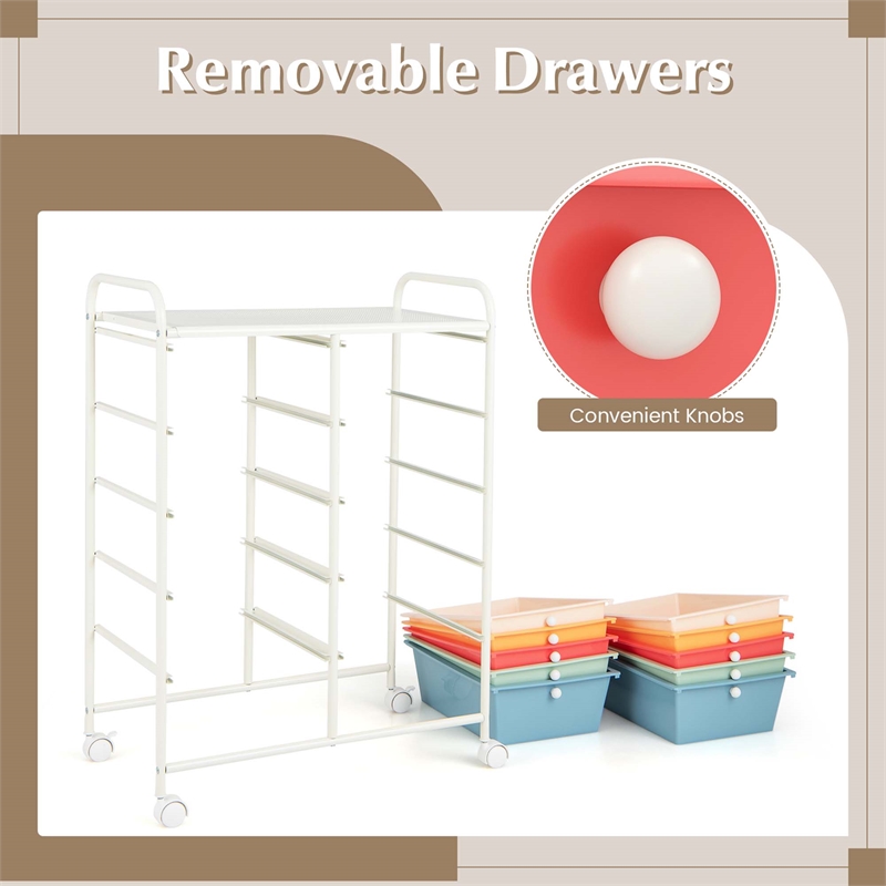 Pemberly Row 10-Drawer Plastic Storage Cart Utility Rolling Trolley in Macaron