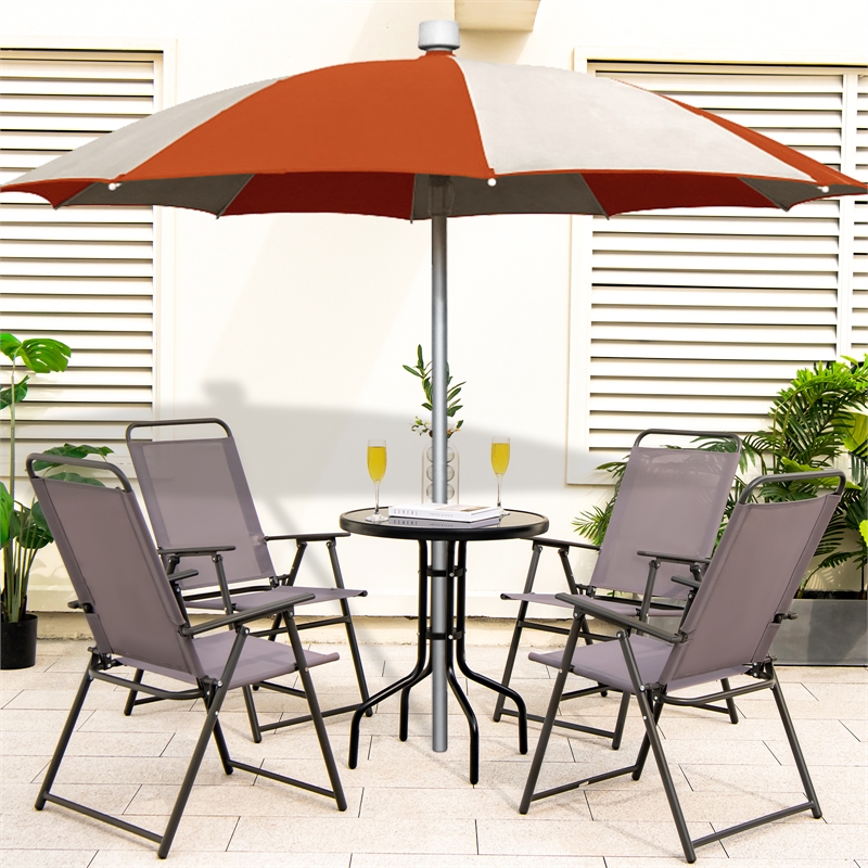 Pemberly Row 4pcs Patio Portable Folding Sling Chairs Dining in Gray