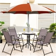 Pemberly Row 4pcs Patio Portable Folding Sling Chairs Dining in Gray