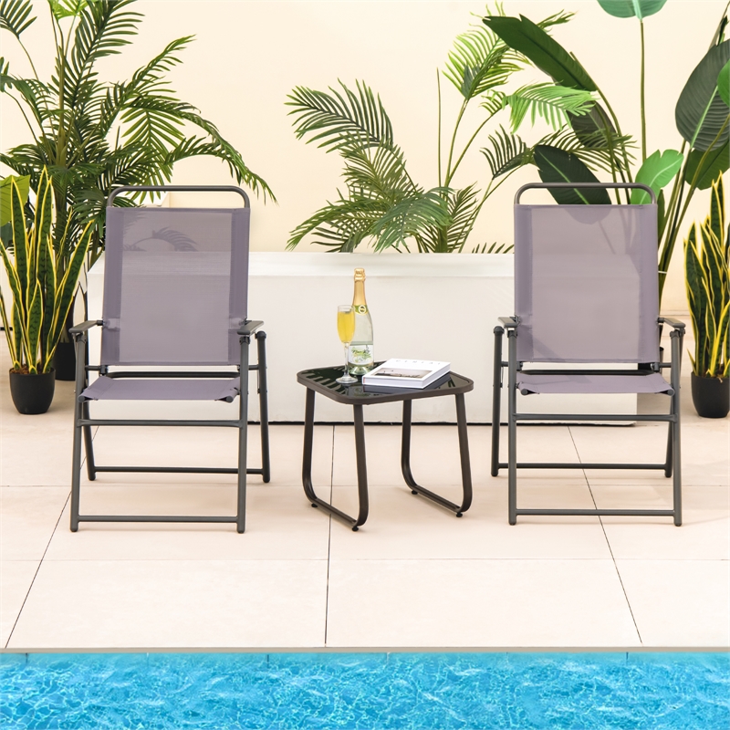 Pemberly Row 4pcs Patio Portable Folding Sling Chairs Dining in Gray