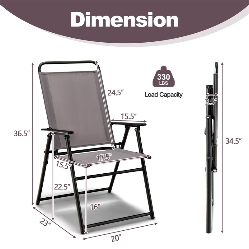 Pemberly Row 4pcs Patio Portable Folding Sling Chairs Dining in Gray