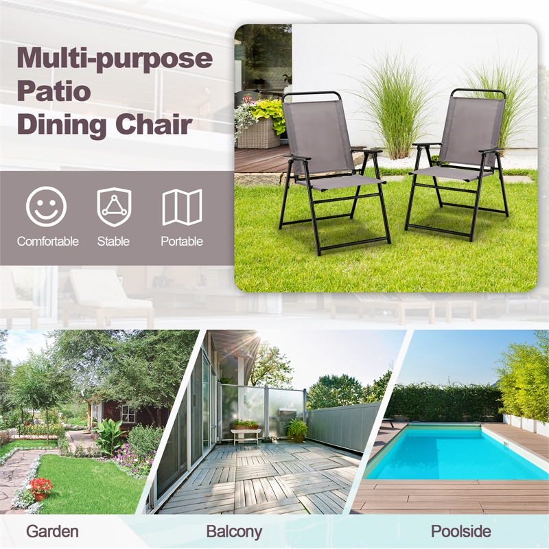 Pemberly Row 4pcs Patio Portable Folding Sling Chairs Dining in Gray