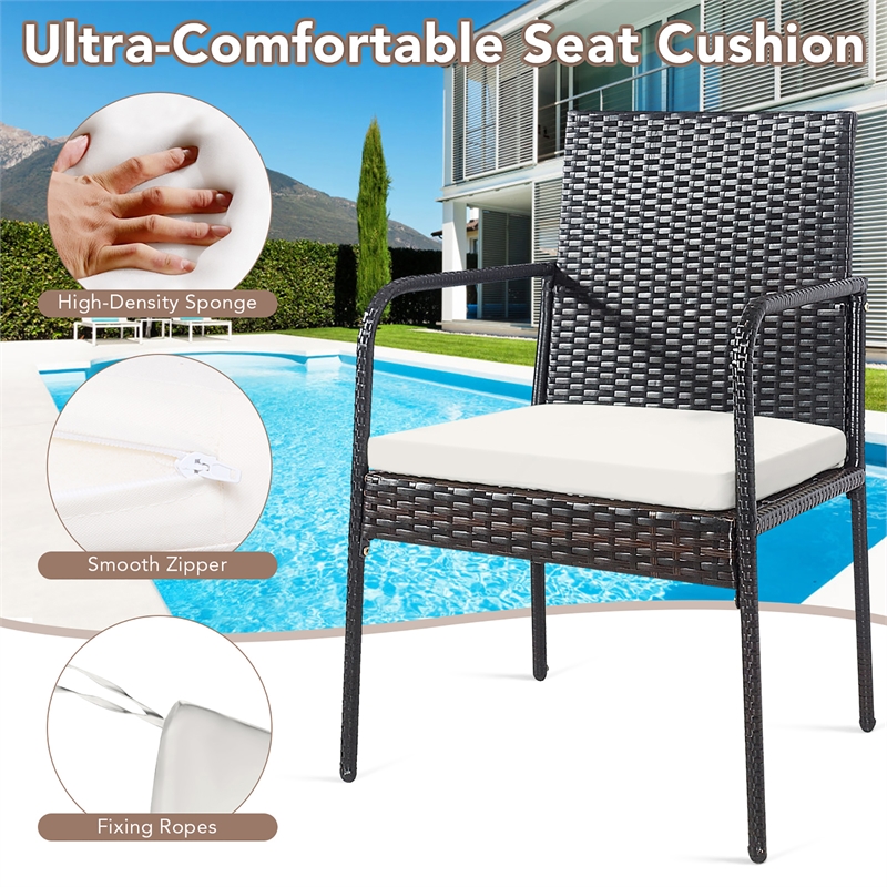 Pemberly Row 4PCS Patio Wicker Rattan Dining Chairs for Garden in Brown