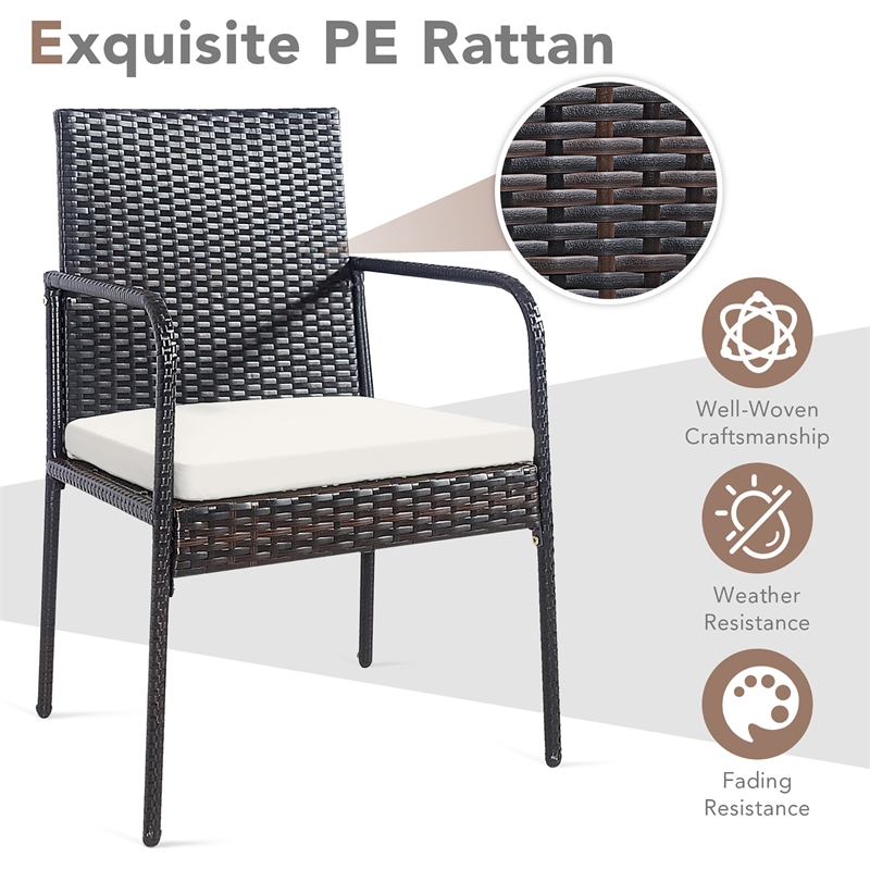 Pemberly Row 4PCS Patio Wicker Rattan Dining Chairs for Garden in Brown