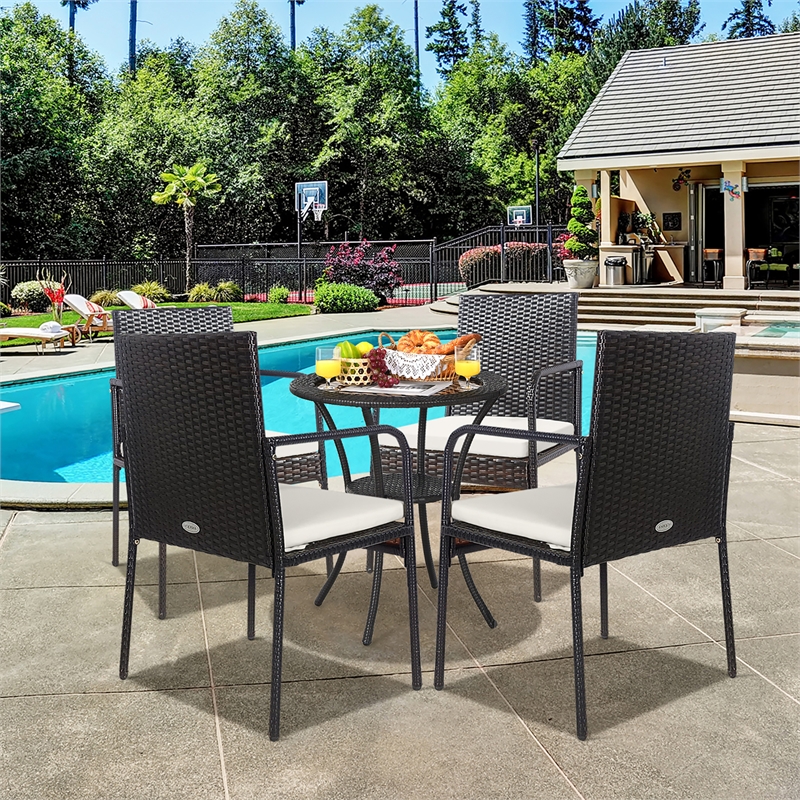 Pemberly Row 4PCS Patio Wicker Rattan Dining Chairs for Garden in Brown