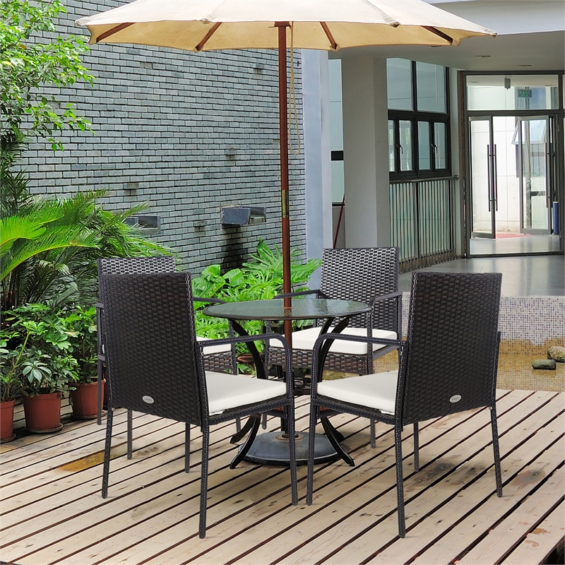 Pemberly Row 4PCS Patio Wicker Rattan Dining Chairs for Garden in Brown