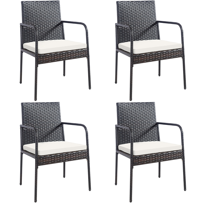 Pemberly Row 4PCS Patio Wicker Rattan Dining Chairs for Garden in Brown