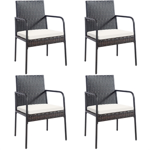 Pemberly Row 4PCS Patio Wicker Rattan Dining Chairs for Garden in Brown