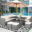 Pemberly Row 7 PCS Patio Dining Set Sectional Sofa Couch Ottoman Garden in White
