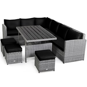 Pemberly Row 7 PCS Patio Dining Set Sectional Sofa Couch Ottoman Garden in Black