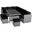 Pemberly Row 7 PCS Patio Dining Set Sectional Sofa Couch Ottoman Garden in Black
