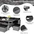 Pemberly Row 7 PCS Patio Dining Set Sectional Sofa Couch Ottoman Garden in Black