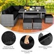 Pemberly Row 7 PCS Patio Dining Set Sectional Sofa Couch Ottoman Garden in Black