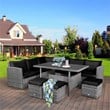 Pemberly Row 7 PCS Patio Dining Set Sectional Sofa Couch Ottoman Garden in Black