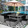 Pemberly Row 7 PCS Patio Dining Set Sectional Sofa Couch Ottoman Garden in Black