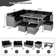 Pemberly Row 7 PCS Patio Dining Set Sectional Sofa Couch Ottoman Garden in Black