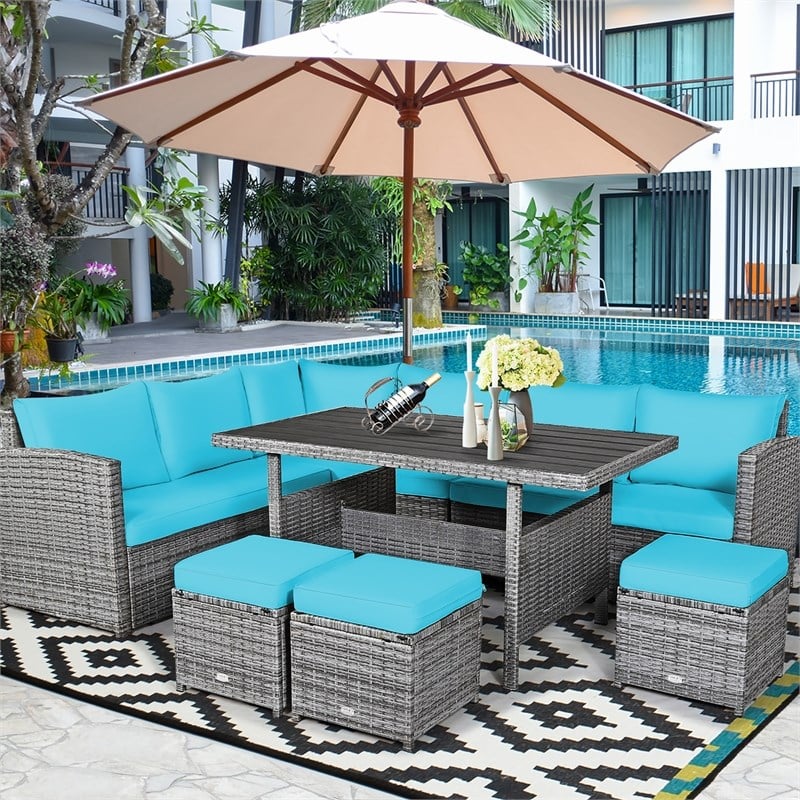 Pemberly Row 7 PCS Patio Dining Set Sectional Sofa Couch Ottoman Garden