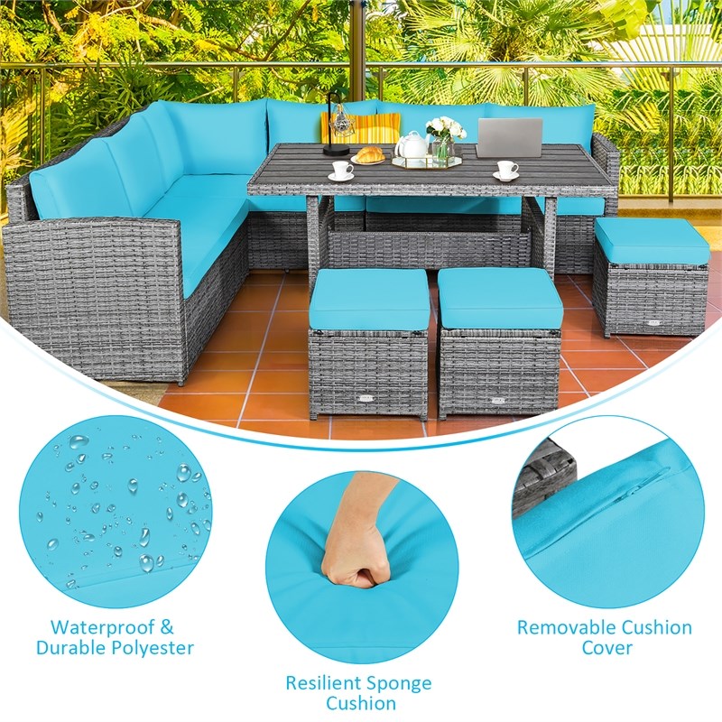 Pemberly Row 7 PCS Patio Dining Set Sectional Sofa Couch Ottoman Garden