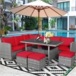 Pemberly Row 7 PCS Patio Dining Set Sectional Sofa Couch Ottoman Garden in Red