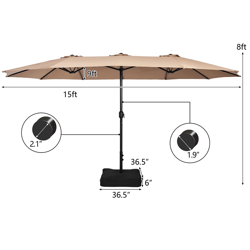 Pemberly Row 15 Ft Patio Double Sided Outdoor Market Umbrella in Coffee