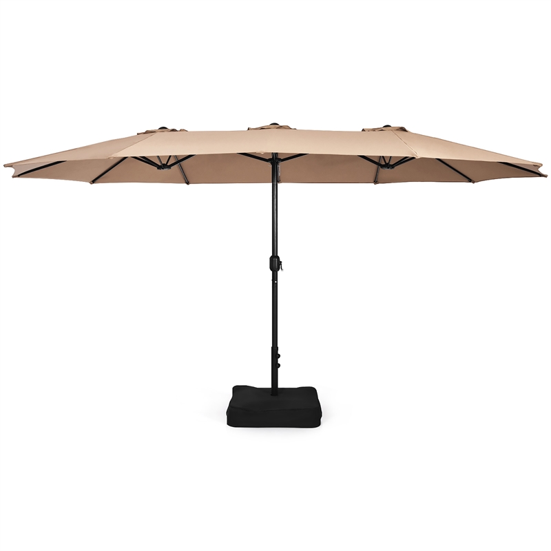 Pemberly Row 15 Ft Patio Double Sided Outdoor Market Umbrella in Coffee