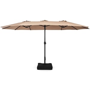 Pemberly Row 15 Ft Patio Double Sided Outdoor Market Umbrella in Coffee