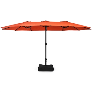 Pemberly Row 15 Ft Patio Double Sided Outdoor Market Umbrella in Orange