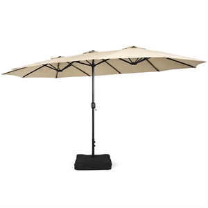 Pemberly Row 15 Ft Patio Double Sided Outdoor Market Umbrella in Beige
