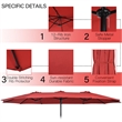 Pemberly Row 15 Ft Patio Double Sided Outdoor Market Umbrella in Red