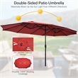 Pemberly Row 15 Ft Patio Double Sided Outdoor Market Umbrella in Red