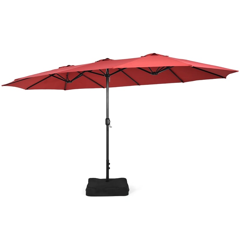Pemberly Row 15 Ft Patio Double Sided Outdoor Market Umbrella in Red