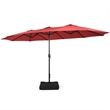 Pemberly Row 15 Ft Patio Double Sided Outdoor Market Umbrella in Red
