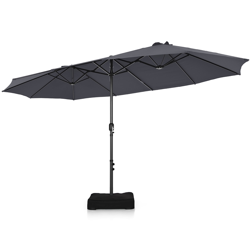 Pemberly Row 15 Ft Patio Double Sided Outdoor Market Umbrella in Gray