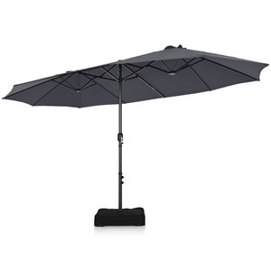 Pemberly Row 15 Ft Patio Double Sided Outdoor Market Umbrella in Gray