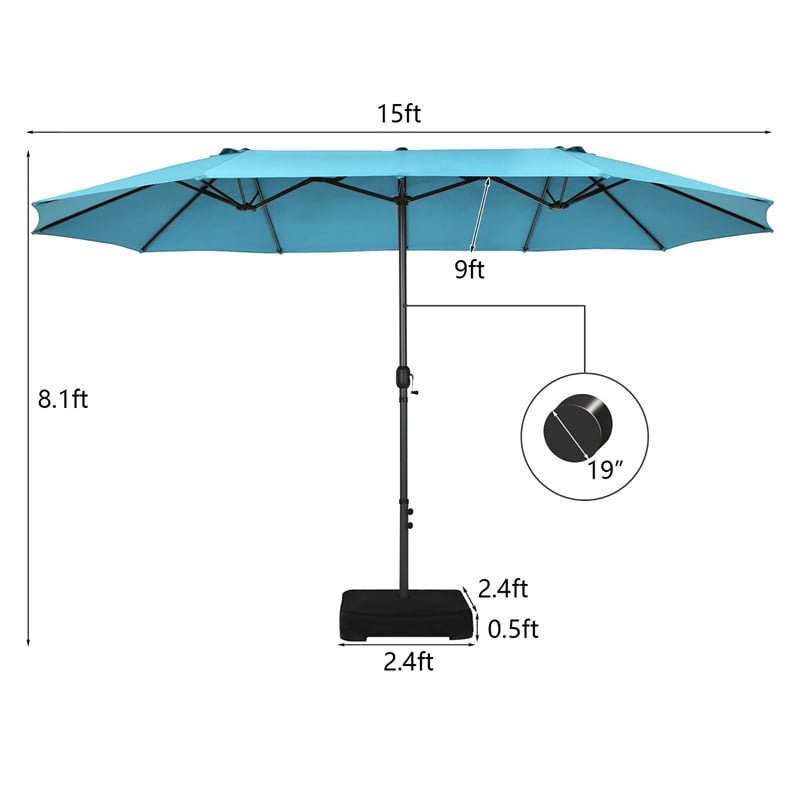 Pemberly Row 15 Ft Patio Double Sided Outdoor Market Umbrella in Turquoise